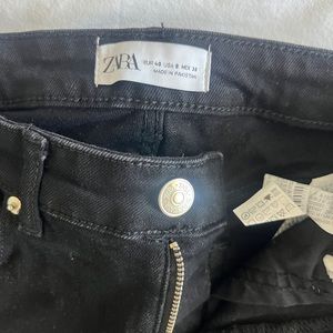 ZARA Black Denim pants with Side slit at ankle